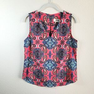 Verse Womens Sz S Blouse Sleeveless Paisley Split Neck Pink Top Keyhole USA VTG